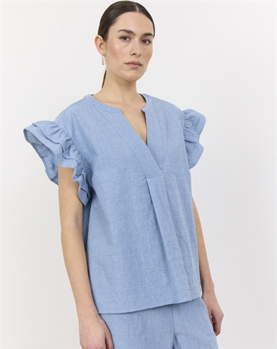  Leveté Room - LR-Lennon 2 Bluse - Blue Cotton